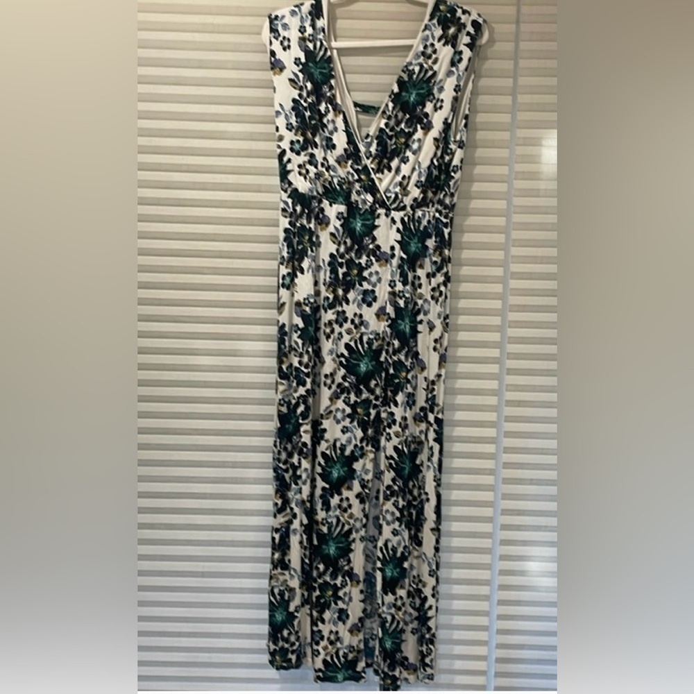 Floral Print Maxi Dress - Green and White